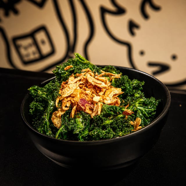 Fried Kale With Crispy Onion.