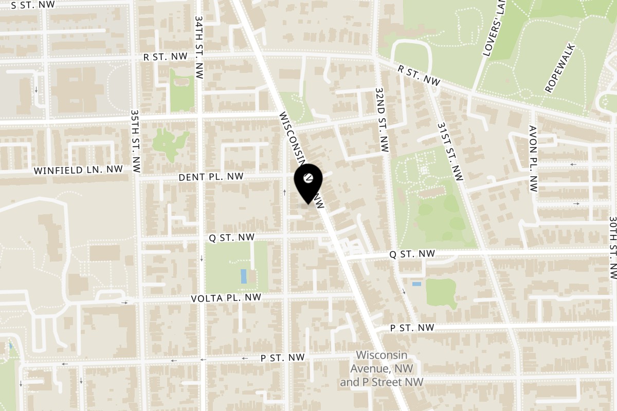 Map showing the location of Oki Shōten (Oki Bowl) on 1614 Wisconsin Ave NW in Washington
